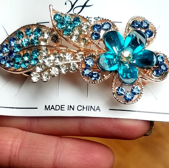 NWT Teal/Multi-Colored Rhinestones FLOWER Hair Barrette! - Picture 5 of 14